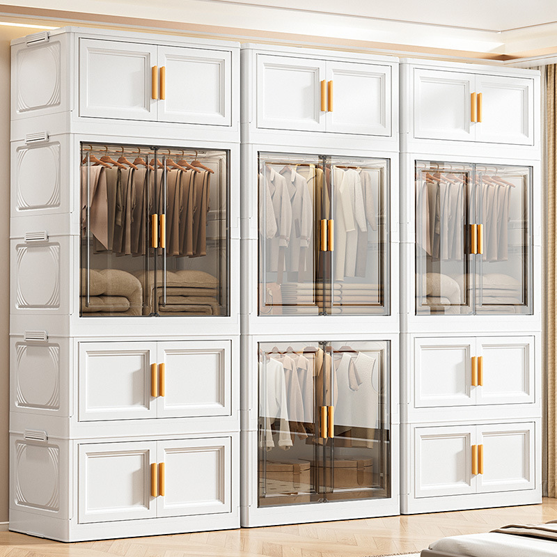 Folding storage cabinet, double-door hanging cabinet for clothes, sundries and toys, combination cabinet for organizing and storing, PP box cabinet details Picture