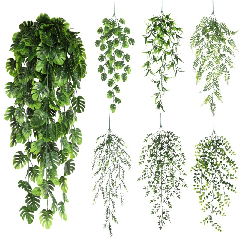 跨境仿真植物藤条壁挂藤曼龟背叶尤加利植物墙家居装饰摆件批发