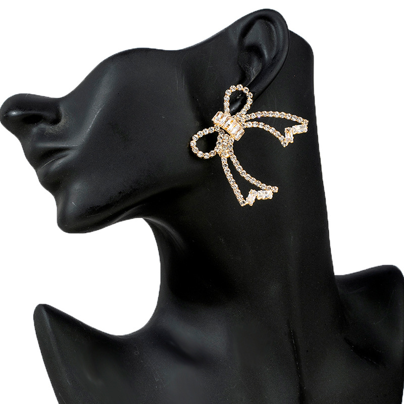 Bestsellers on AliExpress: Bow zircon Earrings, grand and luxurious rhinestone hollowed-out earrings, women 's accessories Earrings details Picture