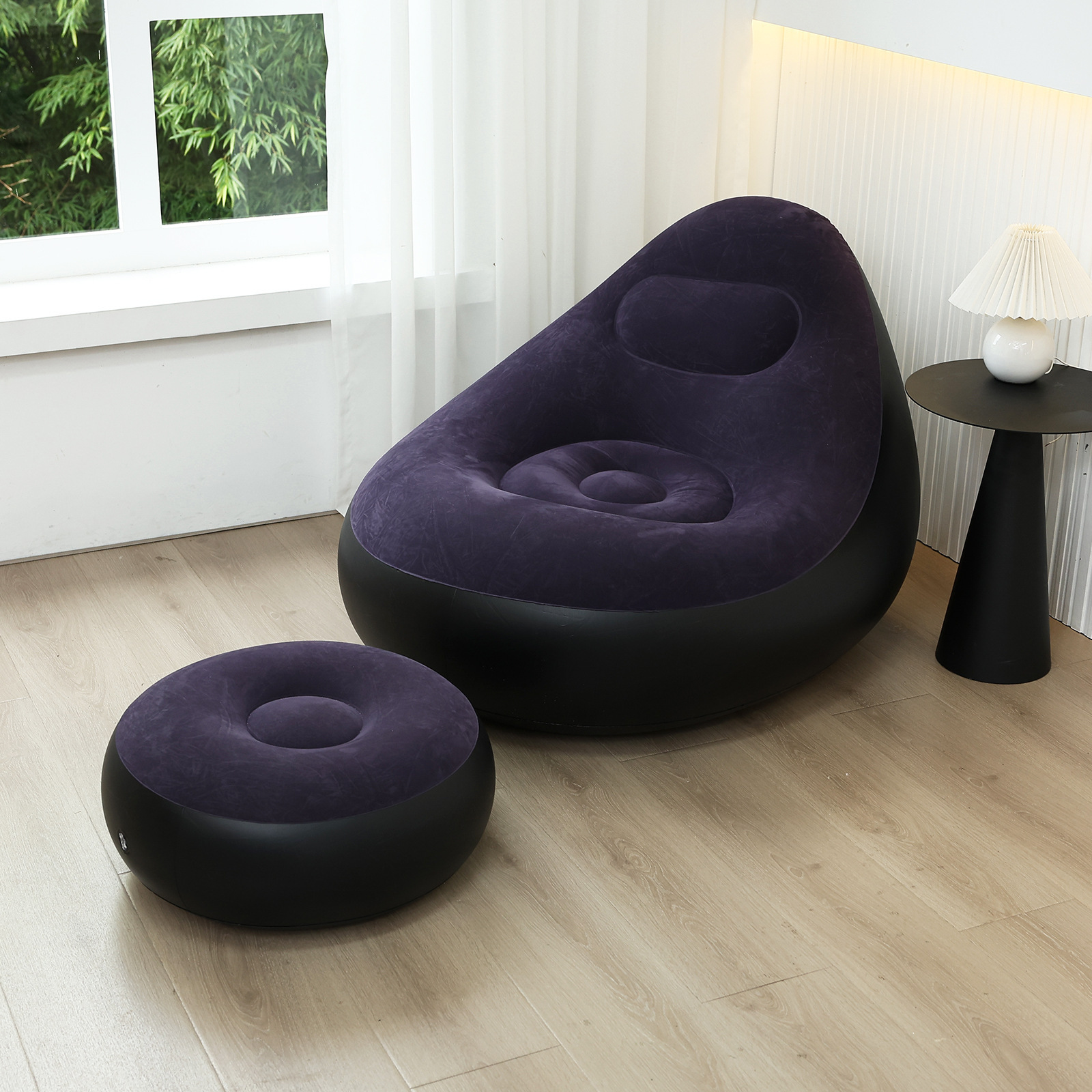 Cross-border flocking inflatable sofa, foldable lounge chair, outdoor sofa with footrests, combination lazy sofa, backrest lounge chair Application Scenario