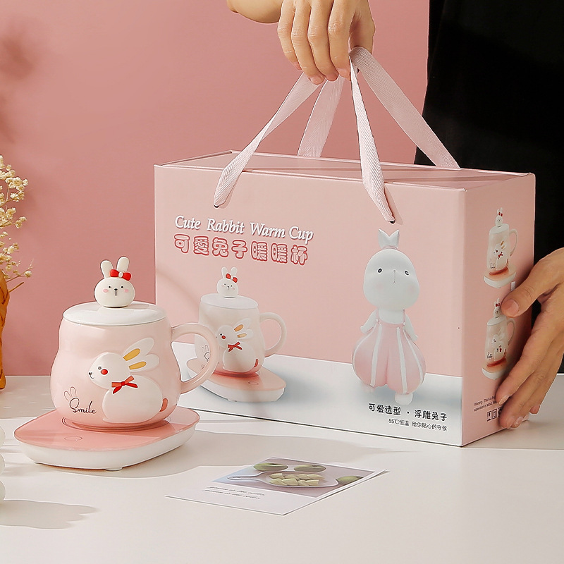 Rabbit Warm Warm Constant Temperature Cup, Heating Coaster, 55-degree Insulated Ceramic Cup, Cute Gift Water Cup, Souvenir Set Specification image