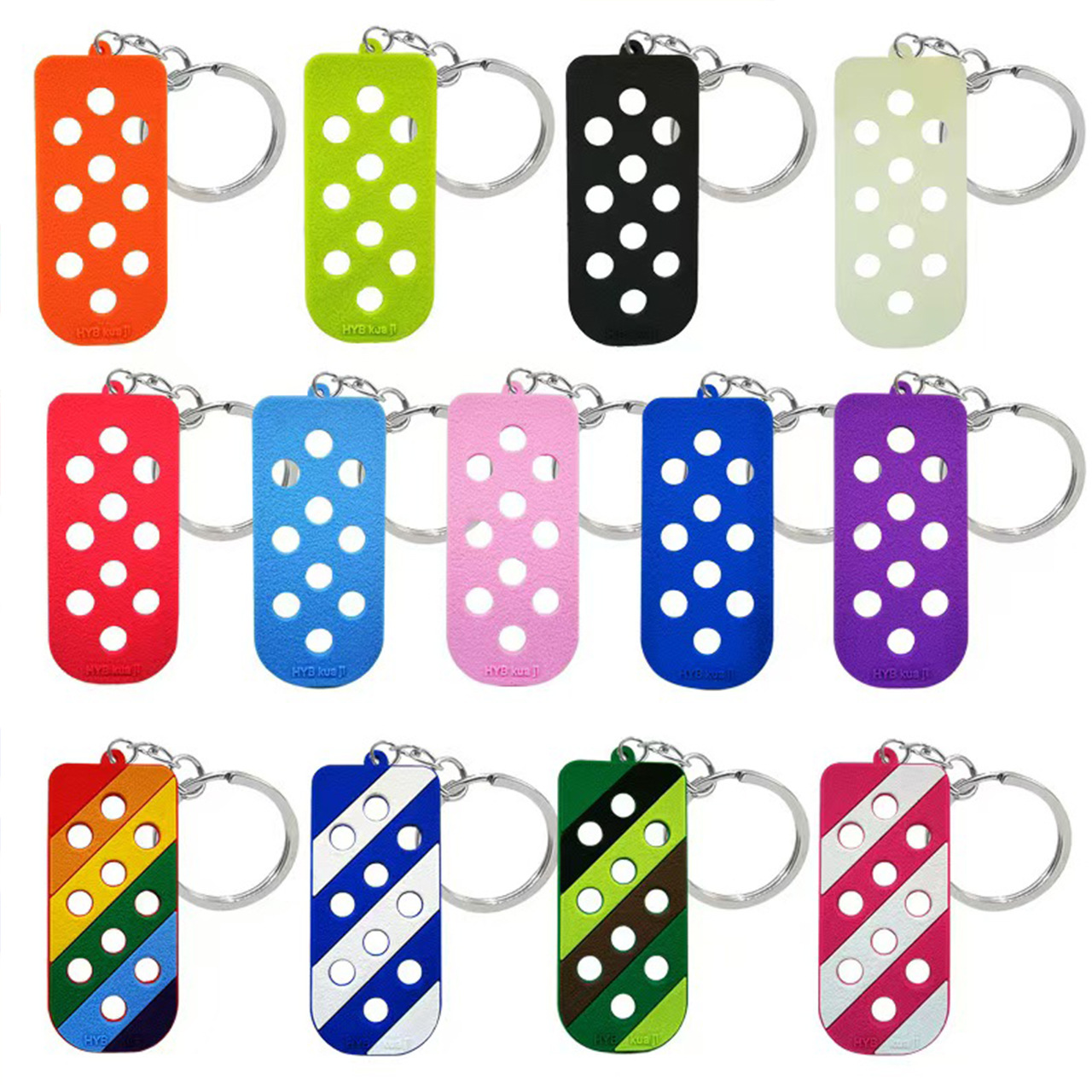 Cross-border best-selling PVC soft rubber keychains with holes, personalized bag pendants, keychains with hole boards, diy shoes, flower shoe buckles details Picture