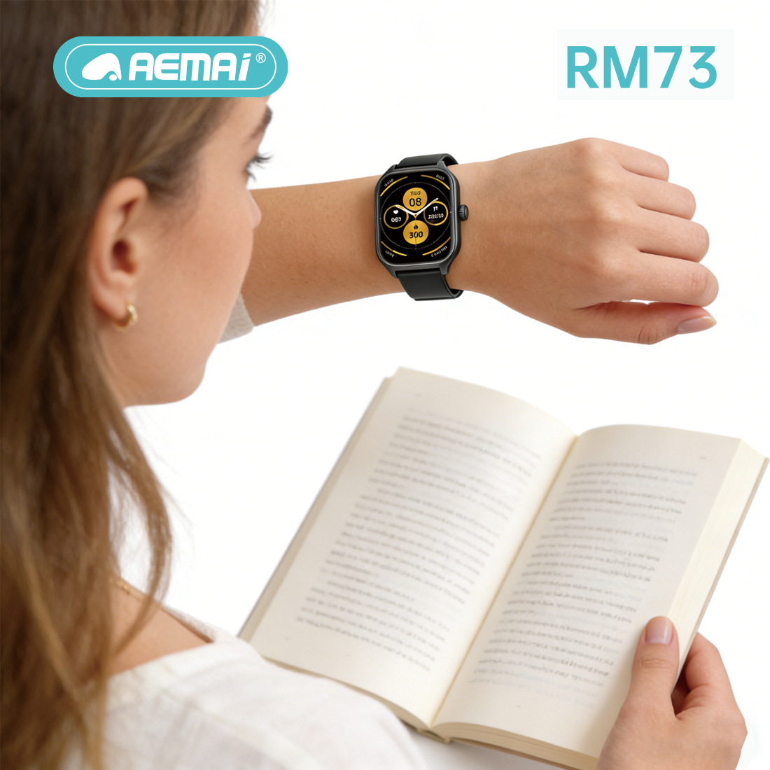 Cross-border new product RM73 square screen smartwatch, large-screen high-definition sports and health step-counting Bluetooth phone watch details Picture