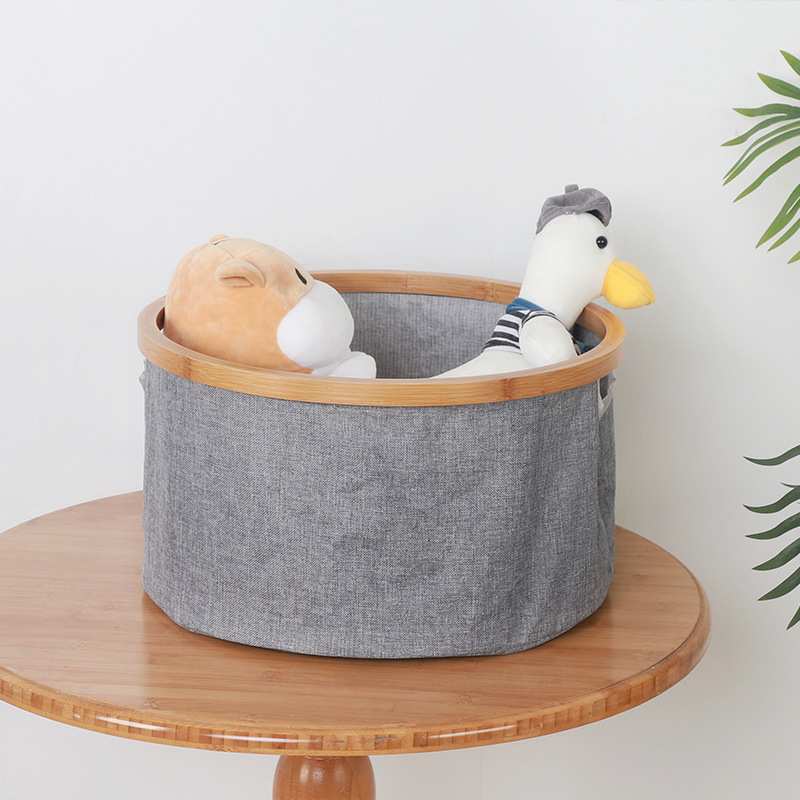 Grey Fabric Storage Bucket, Plastic Transparent Small Bucket, Doll Storage, Rotating Storage, Toy Storage, Bathroom Supplies Storage Application Scenario