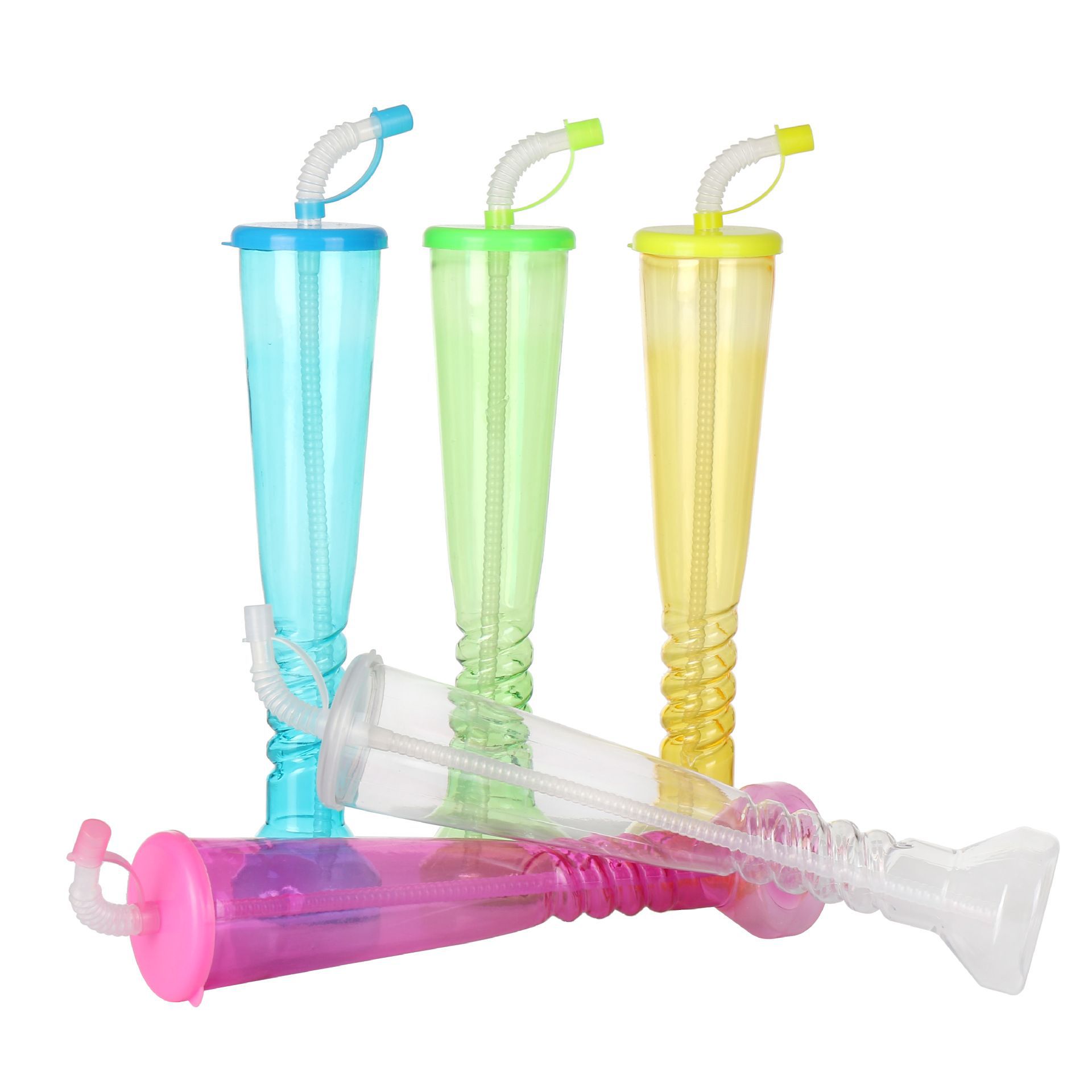 Creative plastic long-necked cups for bars, KTVS, straw cups, dumbbell drinks, and screw-shaped milk tea cups are available as gifts for portability Item Picture