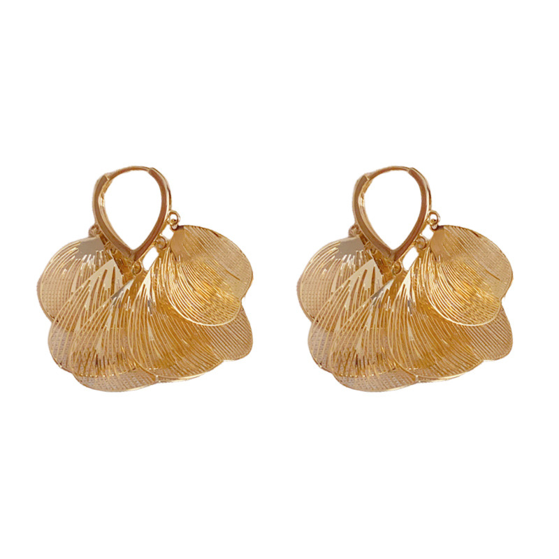 欧美复古夸张金属镂空银杏叶耳扣气质时尚简约个性独特设计感耳坠详情图5