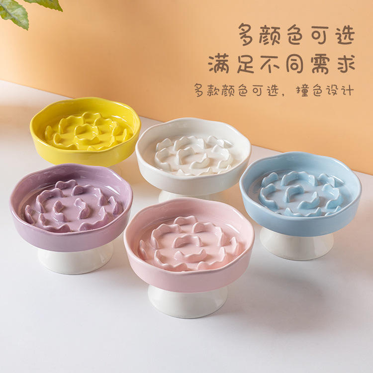Ceramic slow food bowl, high-legged cat bowl, neck guard that is not easy to tip over, dog choke prevention bowl, pet bowl, cross-border cat food slow food basin Application Scenario