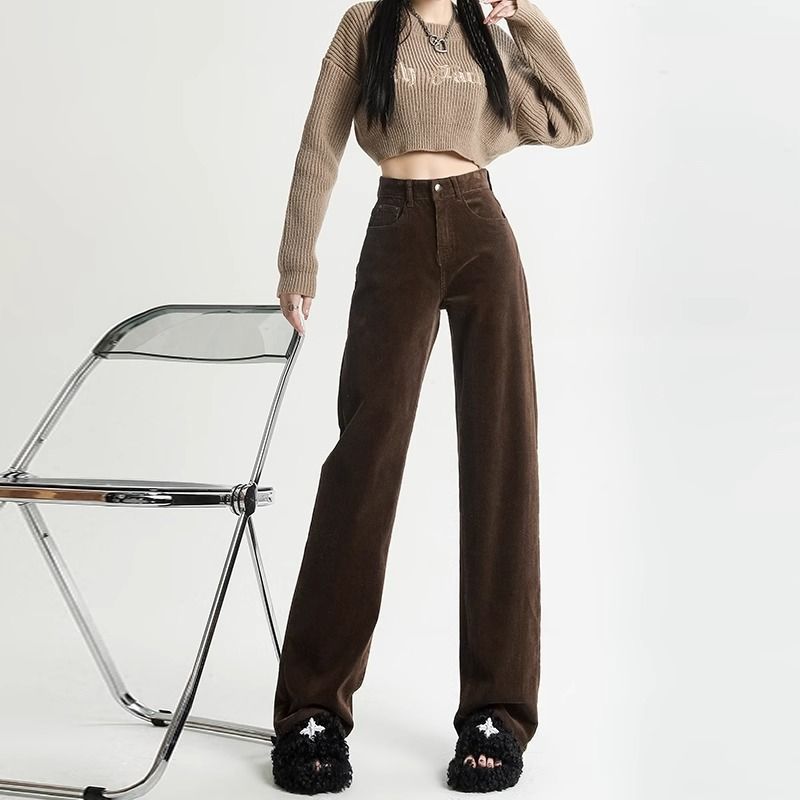 长裤版休闲条绒2025拉德窄棕色咖啡直筒年秋冬灯芯绒裤子女美阔腿产品图