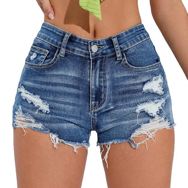 Xintang Foreign Trade Women's 2025 New Style hot-selling ripped stretch three-capri jeans fashionable washable denim shorts Item Picture
