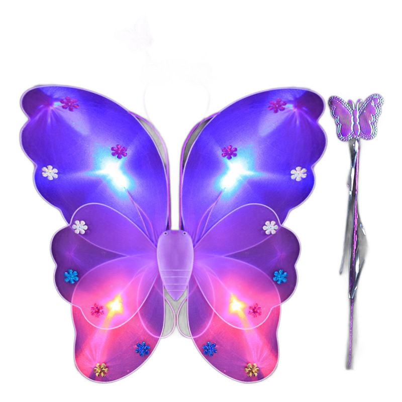 Butterfly children's wing glowing single layer Double Layer three-piece set performance prop Magic wand back decoration Item Picture