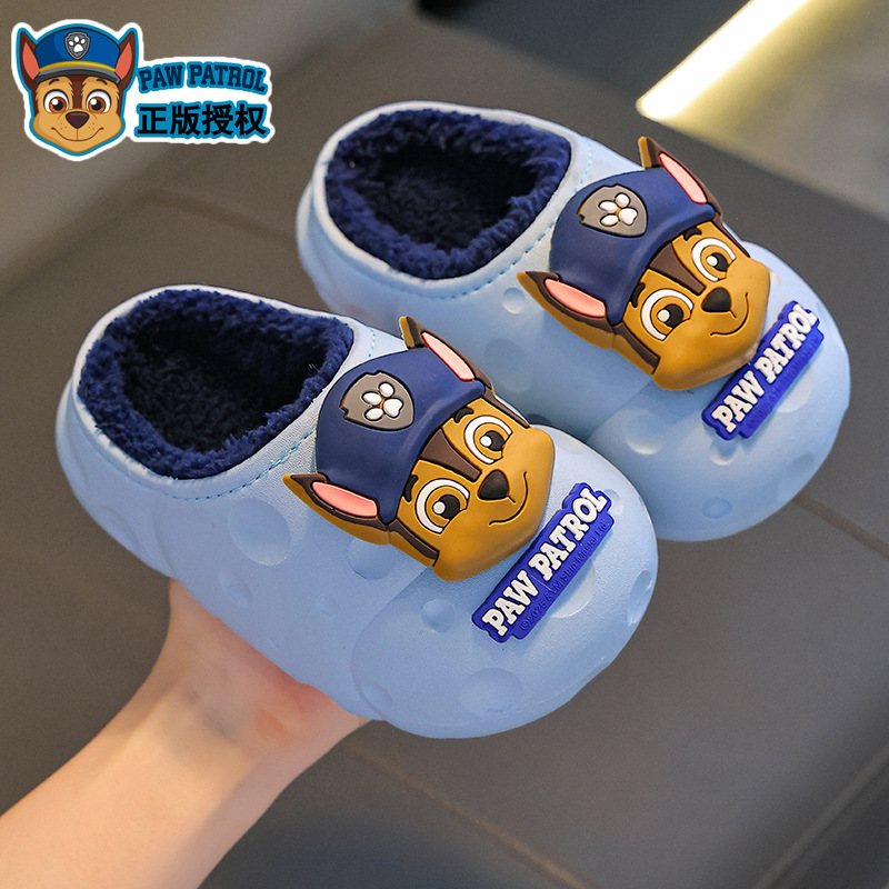 汪汪队立大功秋冬季儿童棉拖鞋男女童保暖加绒防水中小童宝宝棉鞋白底实物图