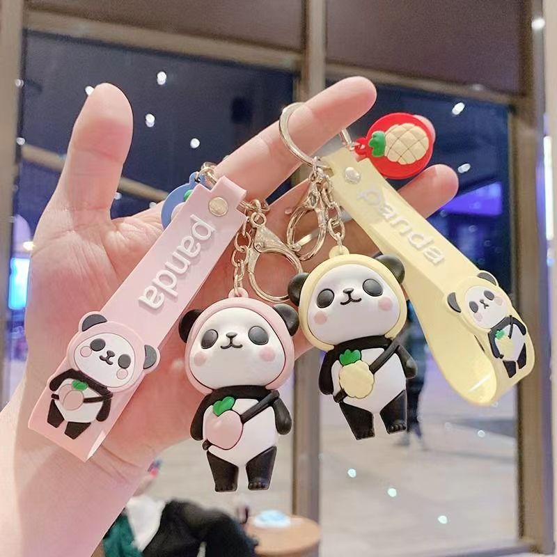 Cartoon 3D panda figurine keychains, cute men's and women's bag pendants, schoolbag decorations, Sichuan small gifts wholesale details Picture