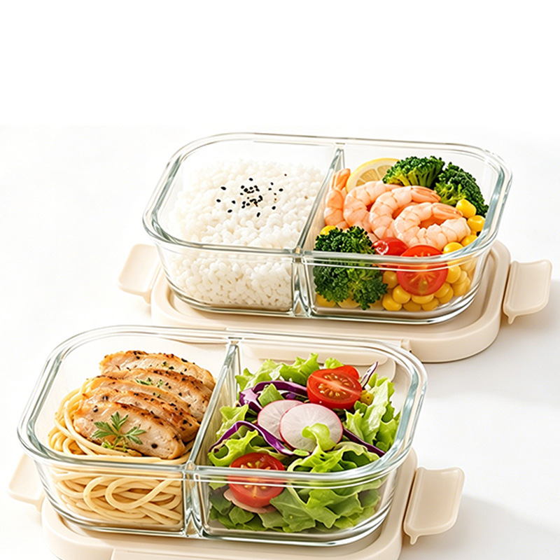 High borosilicate glass lunch boxes, fresh-keeping boxes, sealed microwave heating lunch boxes, fruit boxes, suitable for office workers and students to carry meals details Picture