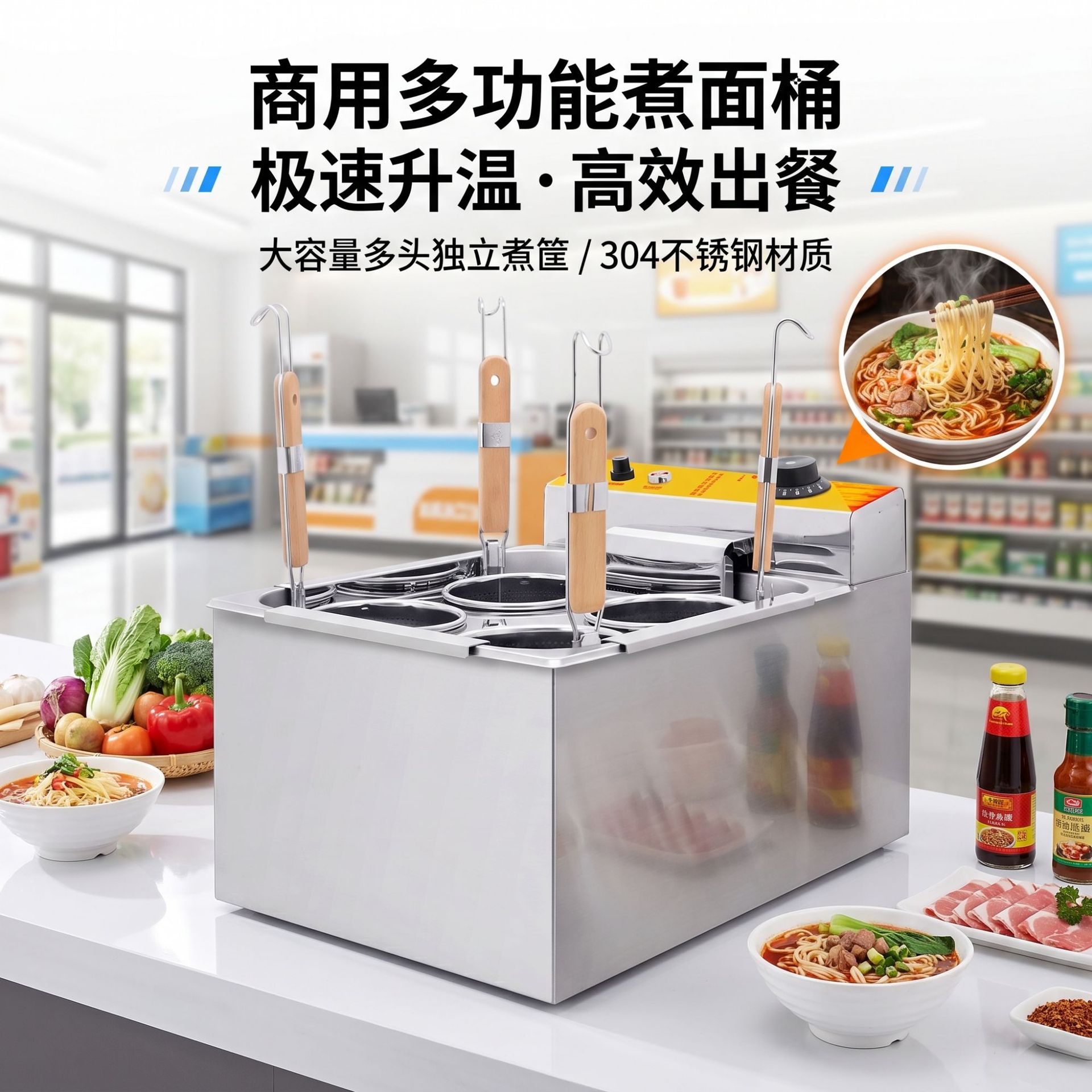 Commercial multi-functional oden machine, intelligent constant-temperature noodle cooking machine, independent temperature control, snack equipment for convenience store stalls