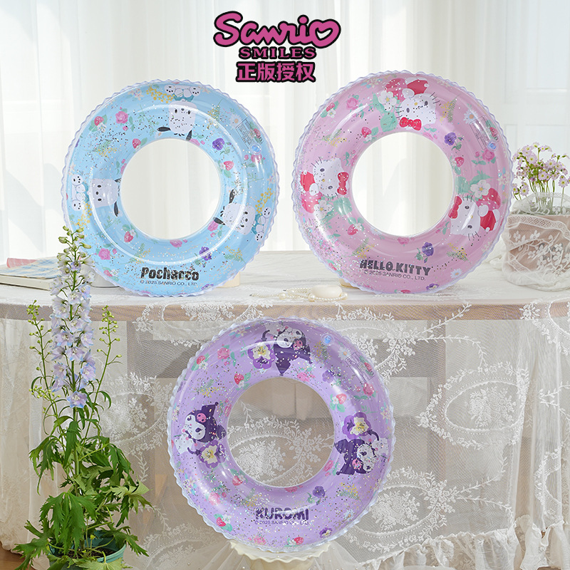 Sanrio sequined transparent inflatable swimming rings, thickened adult and children's water float rings, Kulomi swimming rings wholesale