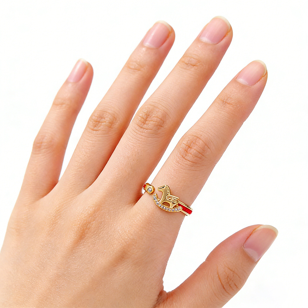 Hyacinth Red Horse Year Small Horse Ring for Women 2026 New Bestseller Zodiac Horse Index Finger Ring, a niche model for the zodiac year Specification image