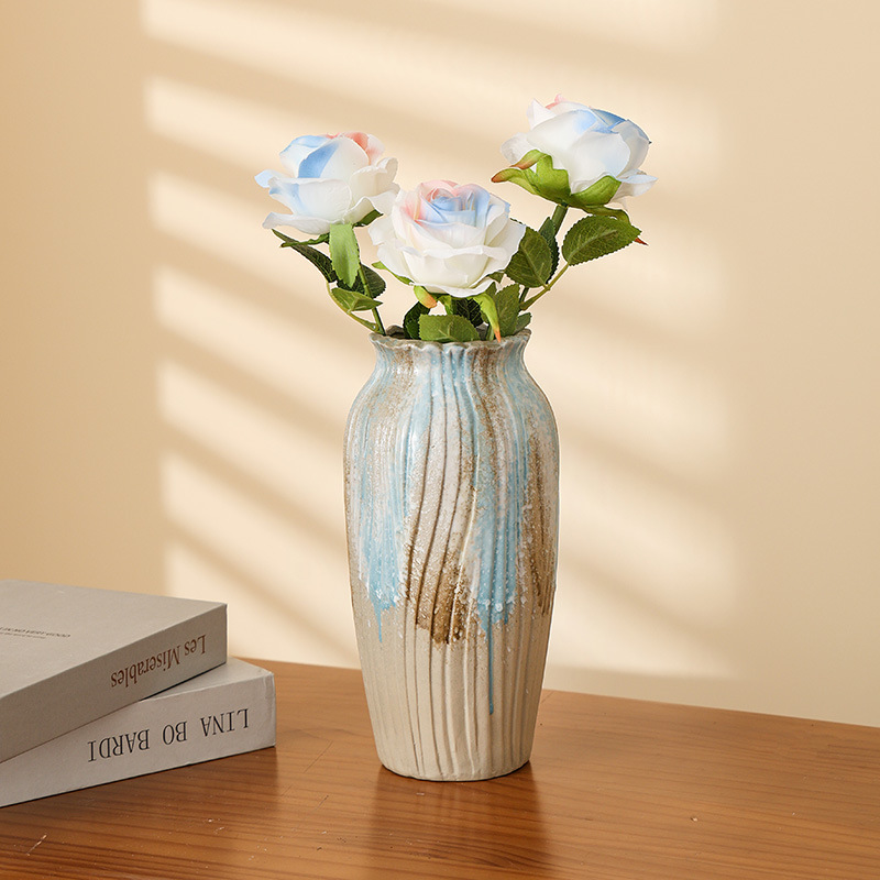 2025 Large-diameter vase, ceramic hydroponic and hydroponic fresh flower arrangement, artificial handcrafted flowers, retro large dried flowers details Picture