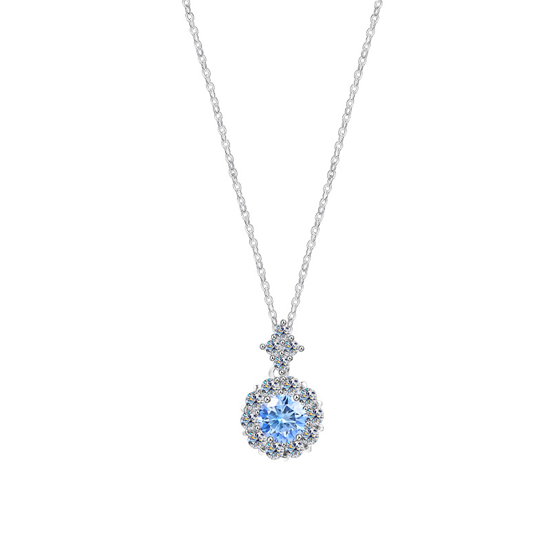 Zhuoheng Selection S925 Pure Silver Aquamarine Moissanite Women's Cross-border Amazon Bestseller Live Stream in Europe and America Full Diamond Necklace Factory Direct Sales Application Scenario