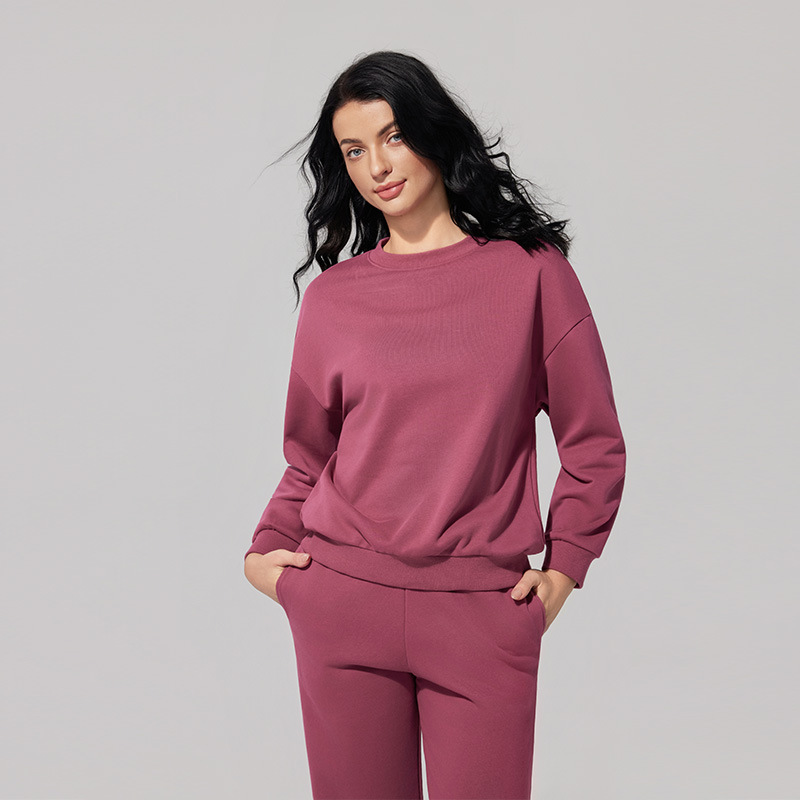 Cross-border European and American autumn and winter round-neck hoodie, loose long-sleeved, high-end top, elastic waist long pants, sportswear set for women details Picture