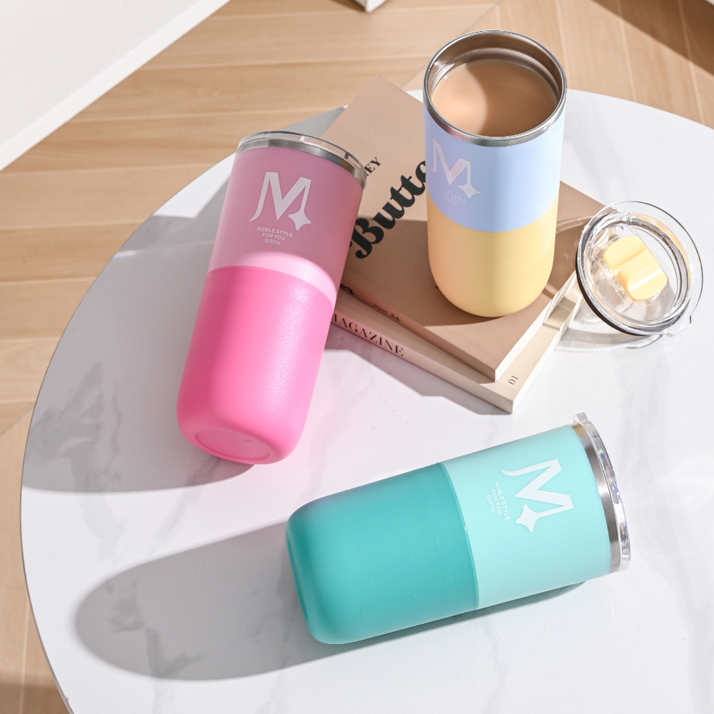 Stainless steel coffee cup with lid, double-layer mug, water cup, ice cup, office and home drinking water, large capacity 600ml Application Scenario