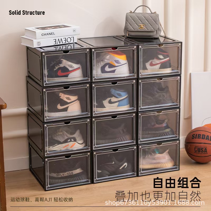 Acrylic transparent shoe box storage box, plastic basketball shoe cabinet, sneaker storage box, display cabinet, shoe storage wonder, easy to install Application Scenario