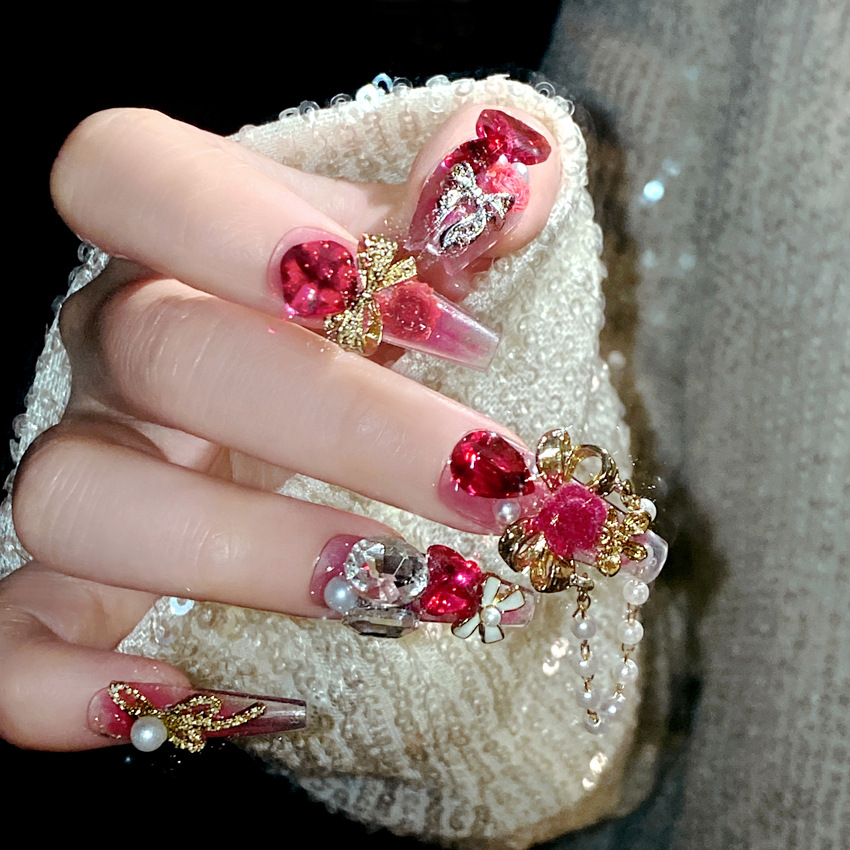 Heavy Industry Wearable Nail products, handcrafted high-end nail art bestsellers, New Year battle robes, bride, Chinese-style false nail patches E5 details Picture