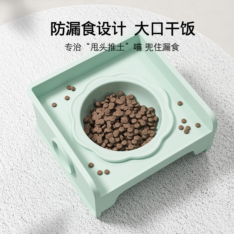 Pet supplies: Square bowl rack, cat bowl rack, pet feeding bowl, pet food bowl, pet water dispenser, multi-functional pet feeding accessories Specification image