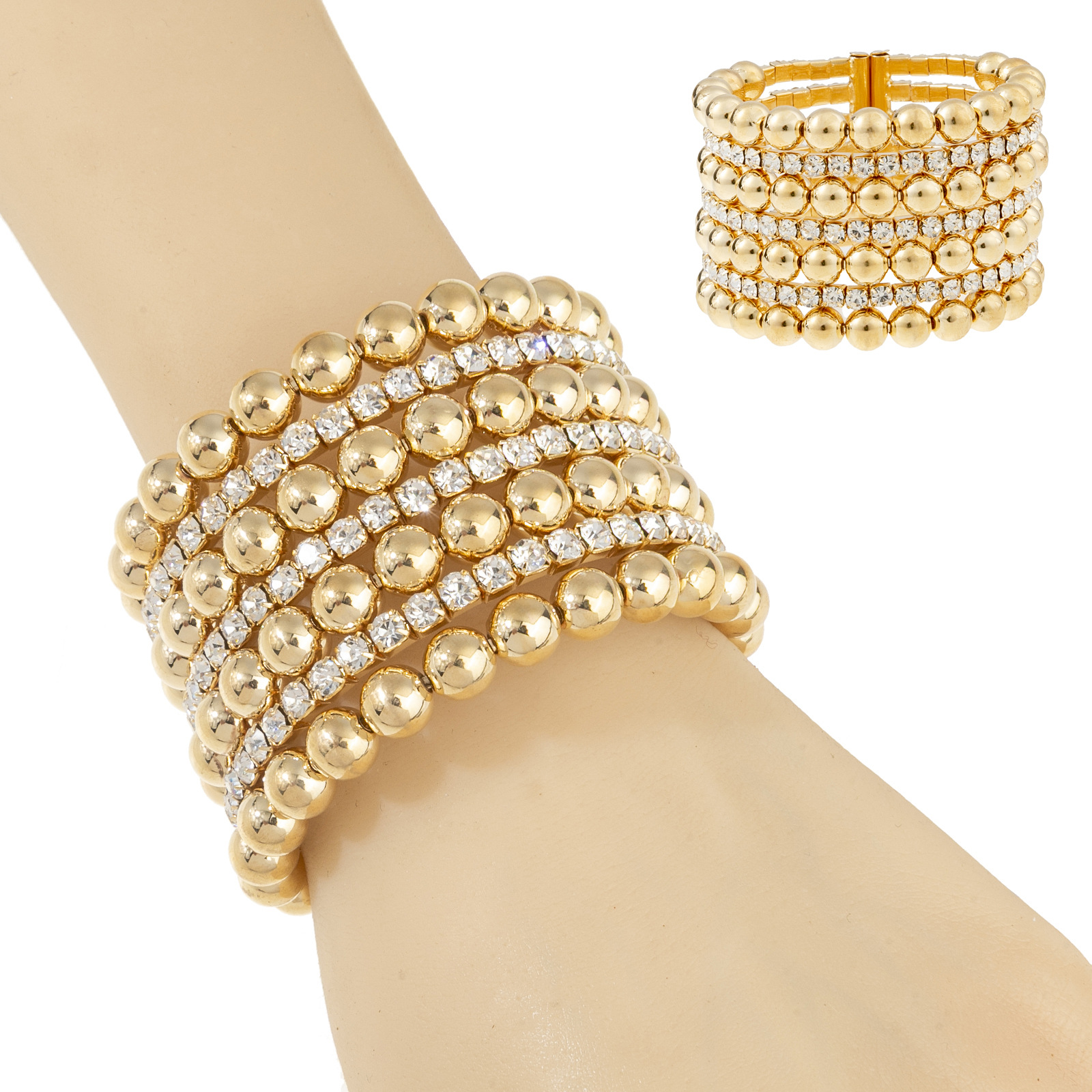 Cross-border new product 5-row bead rhinestone wide bracelet, European and American trendy, fashionable and personalized full diamond open mouth jewelry wholesale full figure