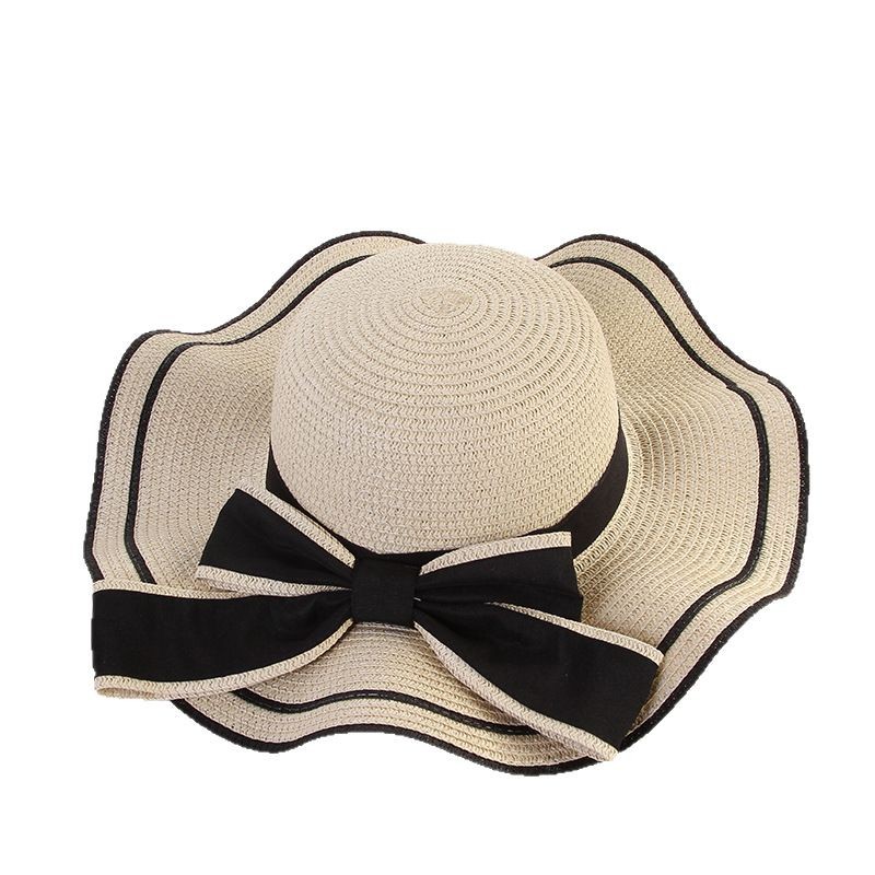 Summer bow sun hat Women's beach beach holiday sun hat Outdoor large brimmed sun hat sweet straw hat Item Picture