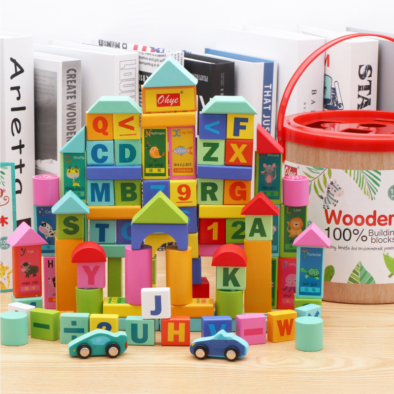 Early education and intelligence, large wooden cubes, triangles, rectangles, volume wooden blocks, math teaching AIDS, square toys, odorless details Picture