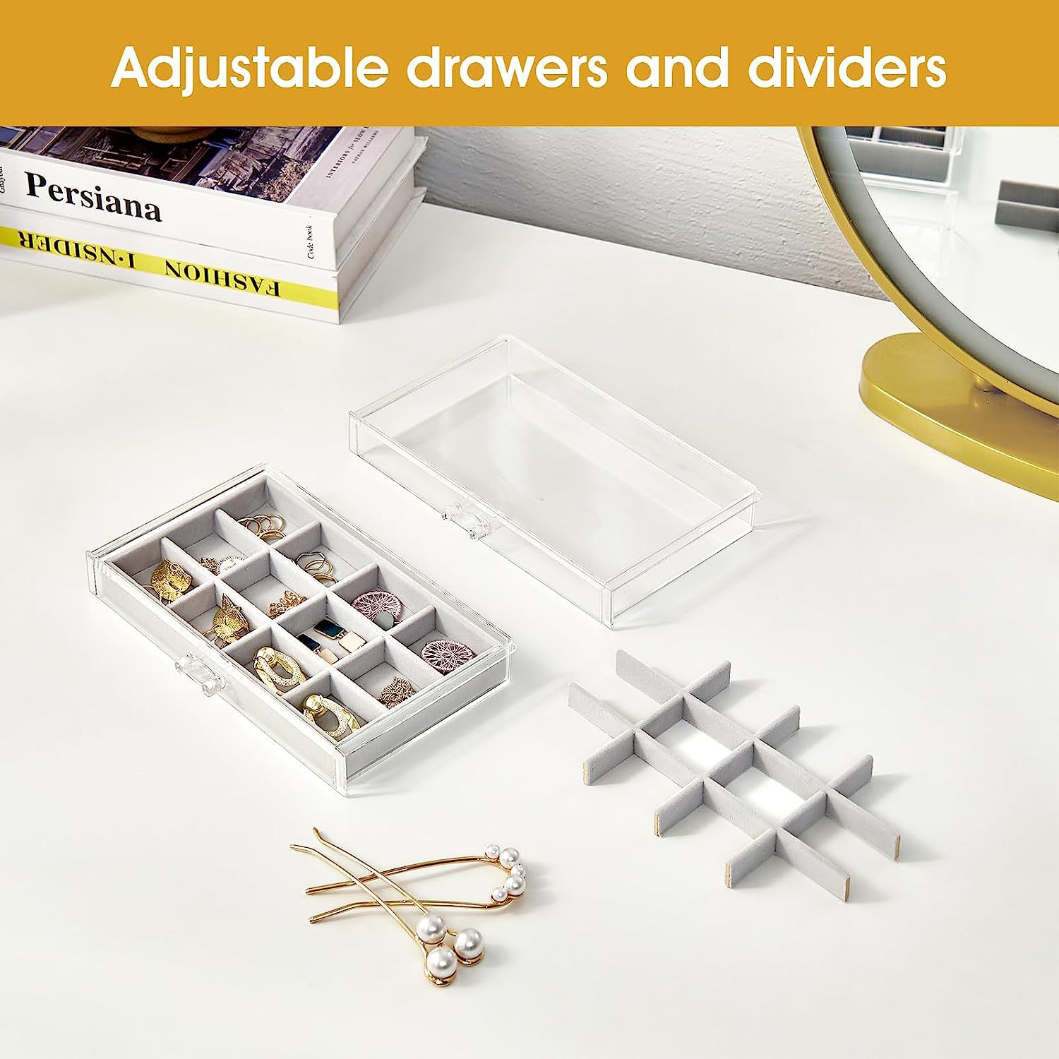 Cross-border Amazon transparent jewelry box, 3-layer women's jewelry organization, velvet drawer, ring and earring, desktop storage Application Scenario