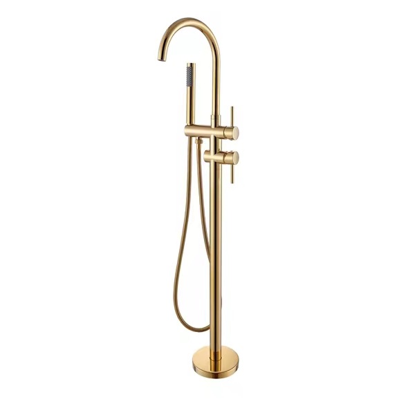 金色落地式淋浴龙头水压稳定防锈耐用浴室配件