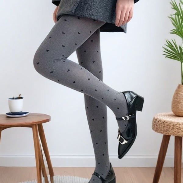 Grey polka dot silk stockings, spring and autumn thickened base socks, women's versatile retro heart-shaped velvet pantyhose details Picture