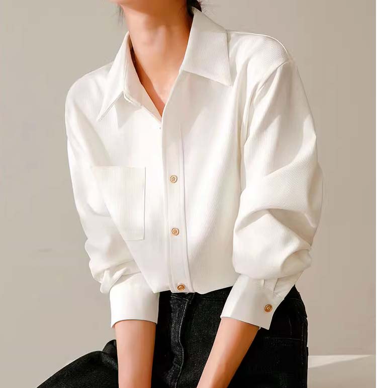法式磨毛加厚白色衬衫女春秋长袖小众别致复古港味叠穿衬衣