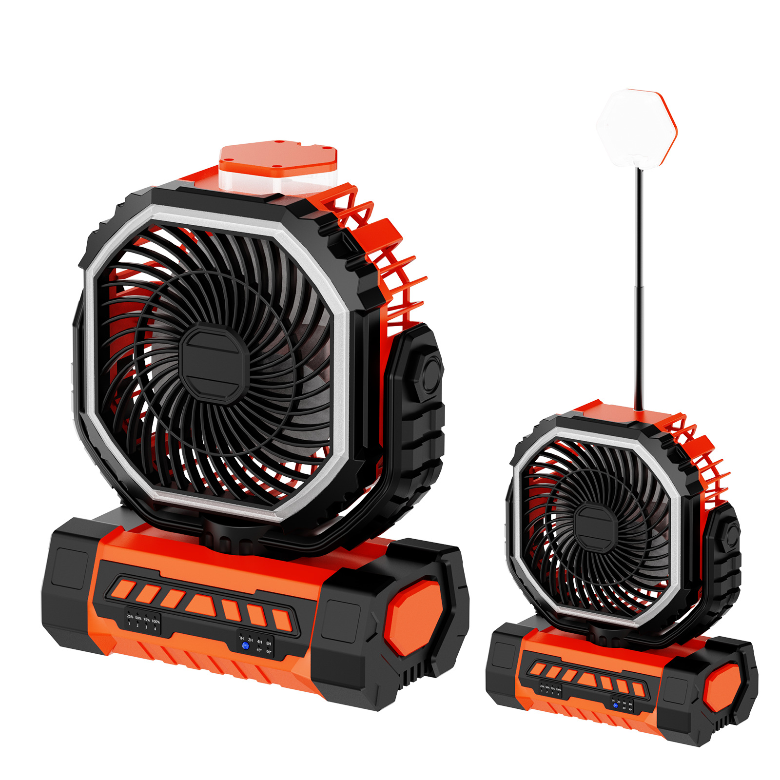 跨境亚马逊户外露营摇头充电风扇野营帐篷大风力桌面风扇带伸缩灯