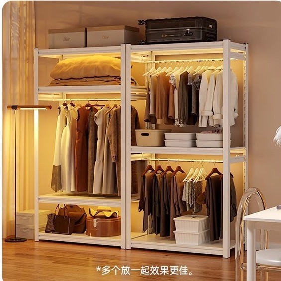 简易衣橱置物货架衣柜组装diy自制角钢挂衣架租房改造衣帽间架子