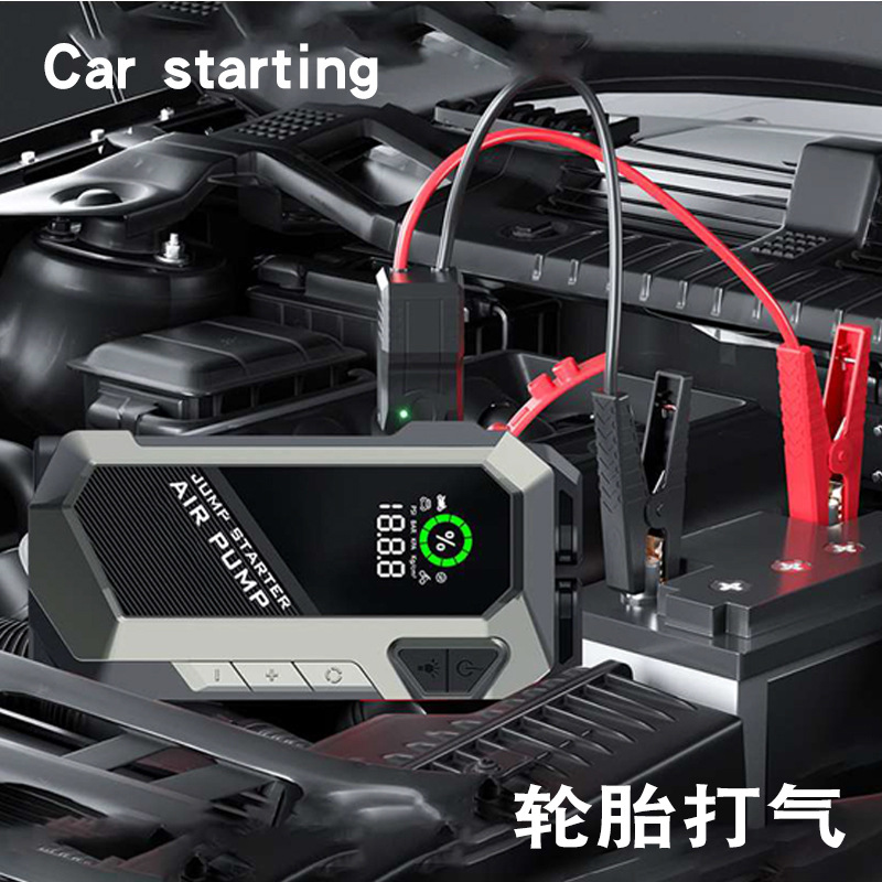 Emergency start power supply for car air pump, multi-functional 12V wireless portable air pump, mobile phone charging and lighting details Picture