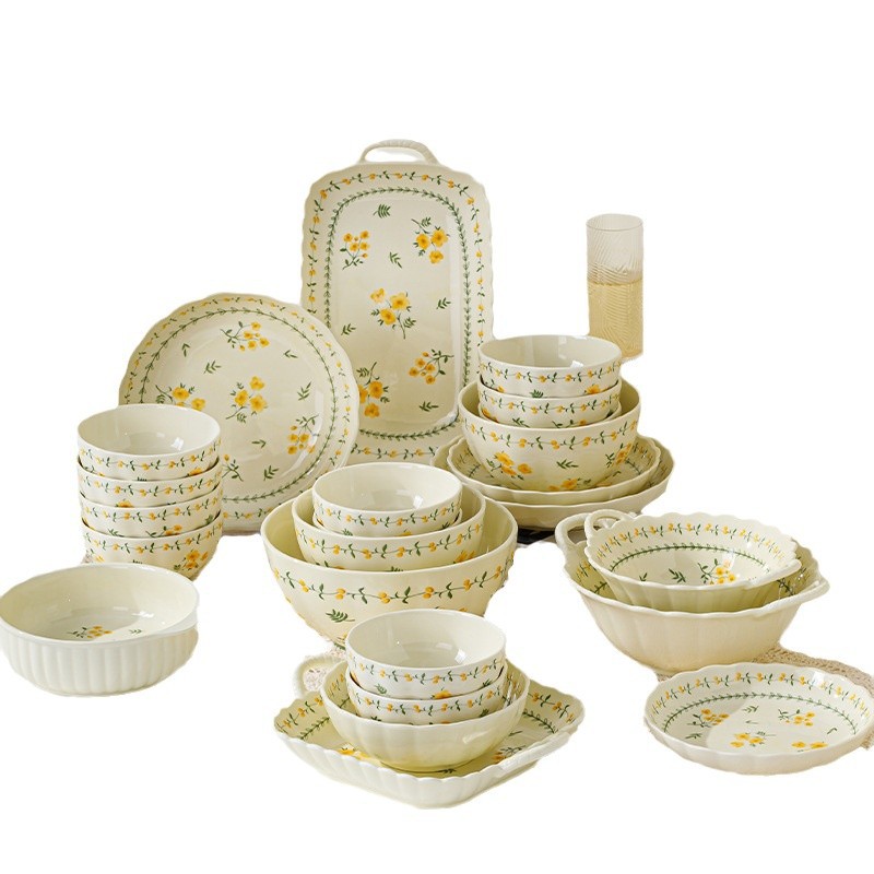 Conjunto de vajilla estilo japonés vajilla juego de plato alto nivel de apariencia hogar 2025 nuevo conjunto de vajilla de color bajo esmalte cerámica tazón plato xinju caja de regalo al por mayor Item Picture
