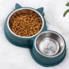 Rongka Pet Cross-border Dog Bowl, dog Basin, Cat Bowl, cat food Basin, dog anti-knock Double Bowl, cat and Small and medium-sized dog drinking and feeding integrated pet double bowl details Picture
