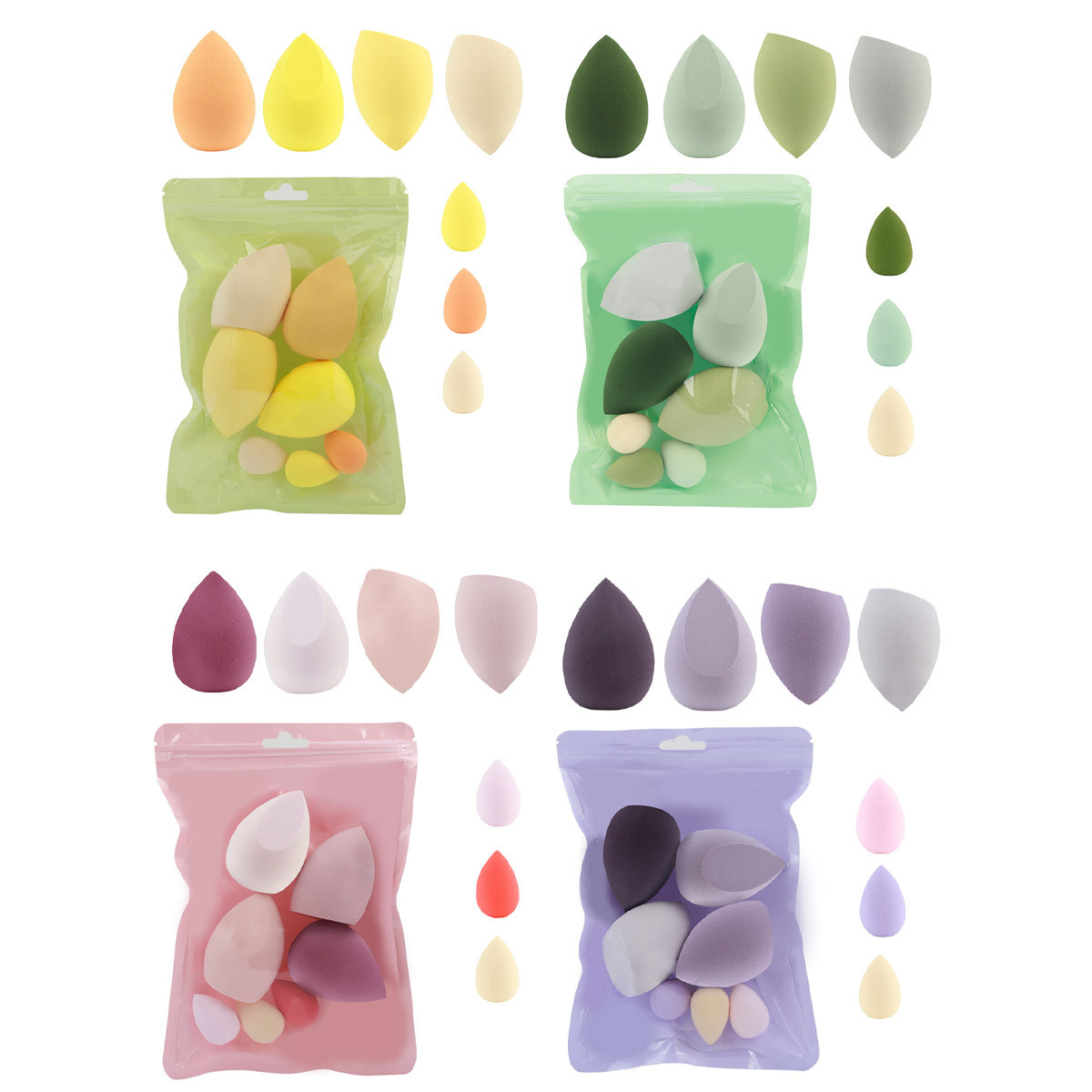 跨境马卡龙袋多巴胺美妆蛋植绒粉扑超值组合套装不吃粉迷你彩妆蛋白底实物图