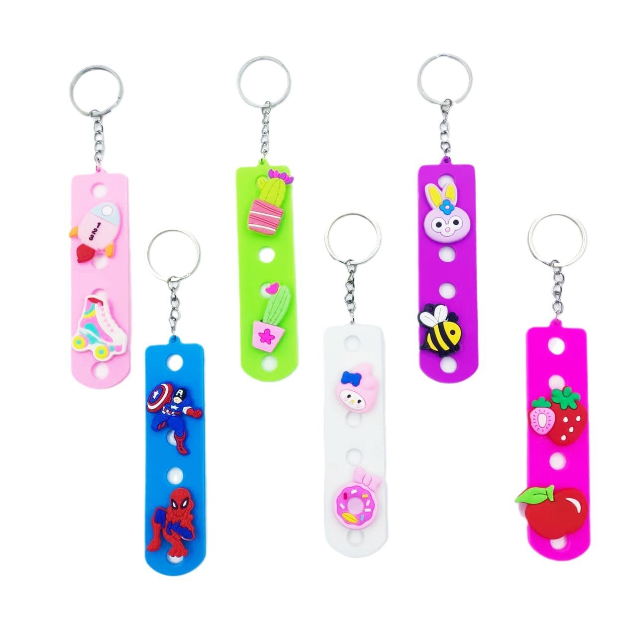 新款diy钥匙扣厂家洞洞钥匙扣卡通挂饰个性PVC钥匙板挂件装饰品配白底实物图