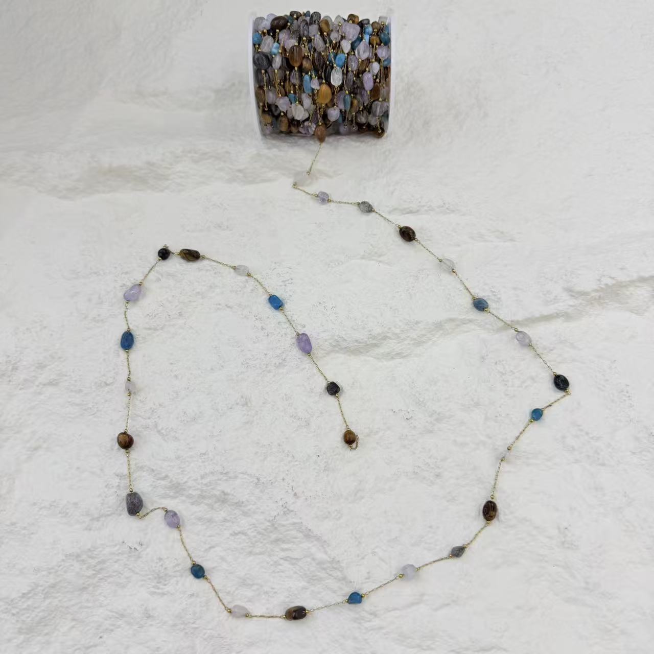 Mixed color natural stone hand-gold-plated chains, semi-finished products, multi-color raw stone loose chains, self-made bracelets, diy accessories wholesale Specification image