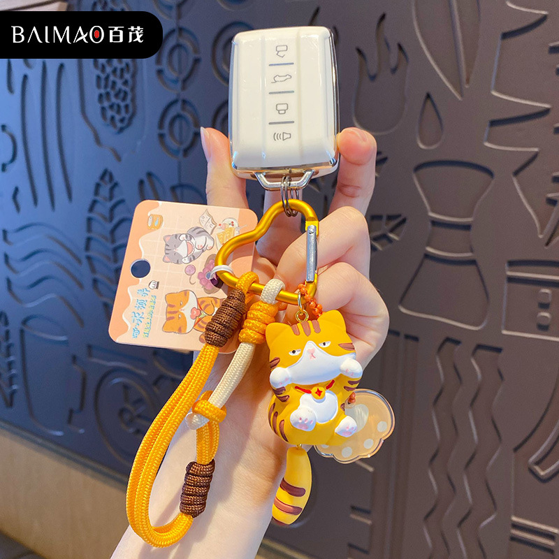 Original Nuo Ji Ji series keychain pendants, Bai MAO cute and energetic cat doll pendants, student schoolbag accessories Specification image
