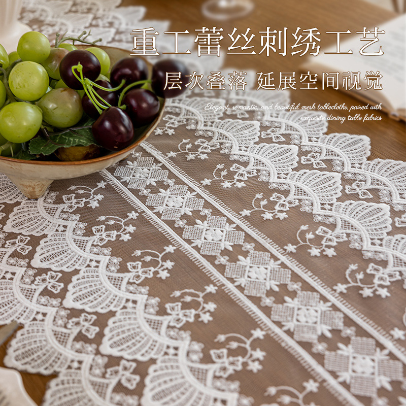 亚马逊餐桌布批发茶几长条布电视柜装饰盖巾白色家用镂空桌旗蕾丝