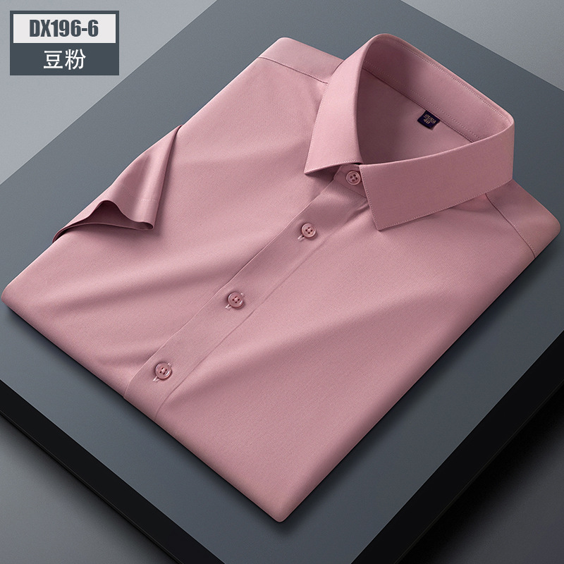 Men's mulberry silk short-sleeved shirt 2022 new summer half-sleeved solid color square collar no pocket business casual shirt Specification image