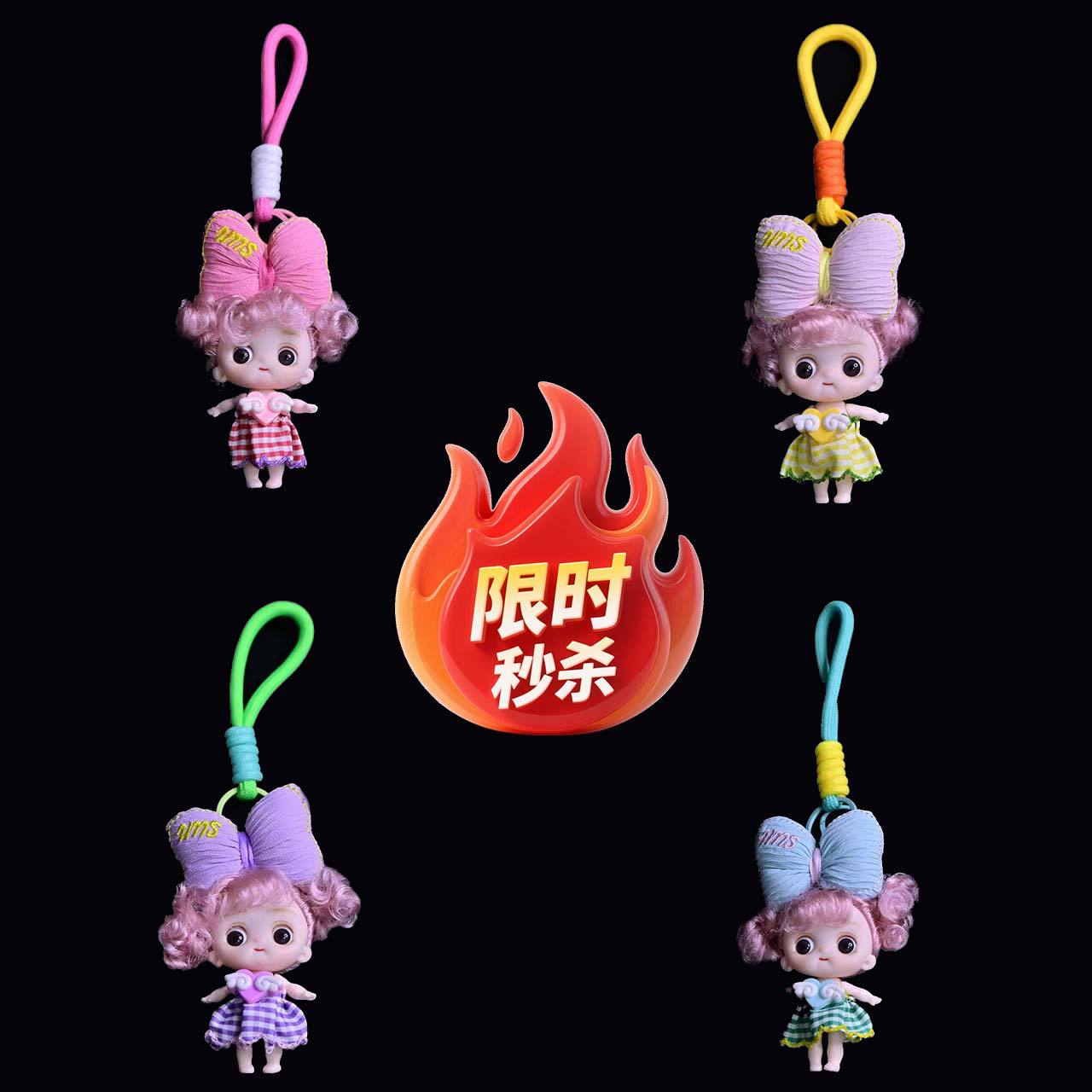 Wholesale of cartoon three-dimensional, cute, big bow top doll pendants, keychains and coin purse pendants details Picture