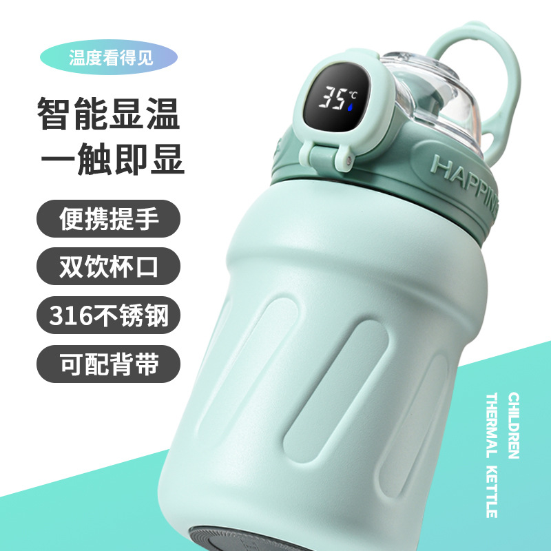 浅绿色智能温显不锈钢保温摇摇杯汽车杯