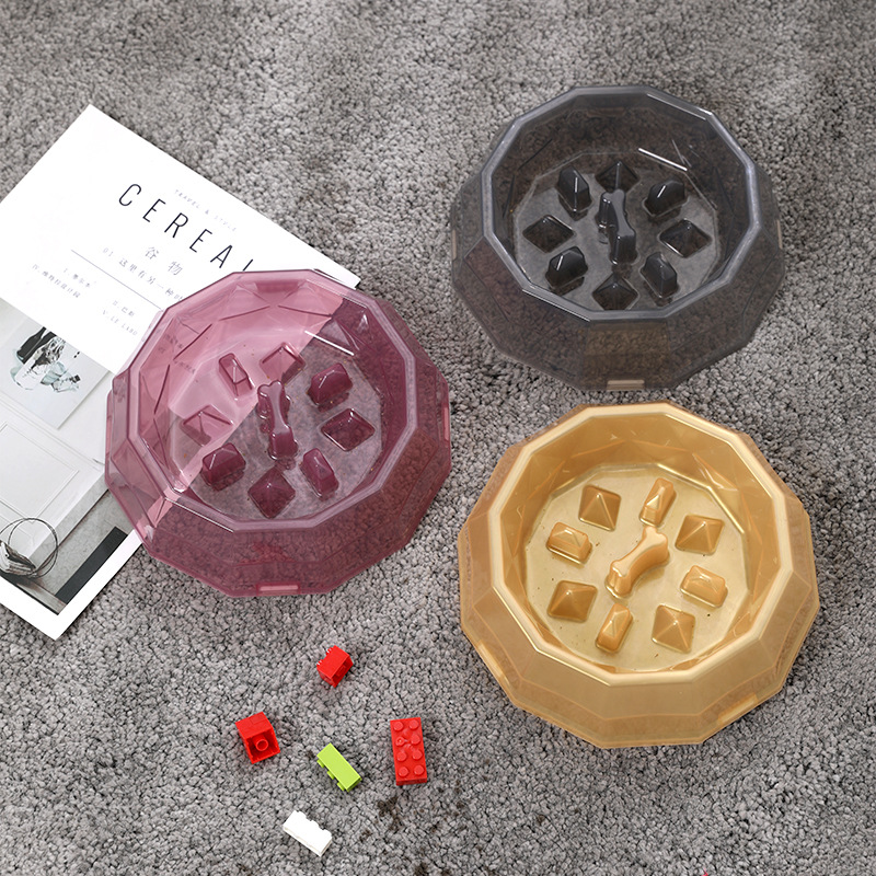 Rongka Pet Cross-border Pet Cat and Dog anti-choking and anti-vomiting slow Food Bowl, multi-color small and medium-sized dog feeder, Diamond bowl details Picture