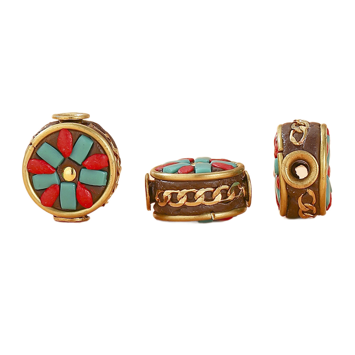 Tibetan-style Nepalese retro bucket bead copper bead inlaid ethnic style DIY jewelry accessories, bead partition cultural play accessories Item Picture