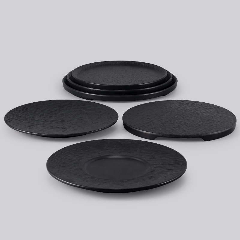Melamine plates, black plastic flat plates, round cake plates, Japanese sushi plates, pastry plates, Western plates, commercial use in restaurants Application Scenario